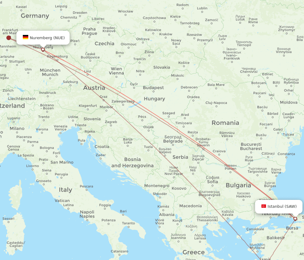 SAW to NUE flights and routes map