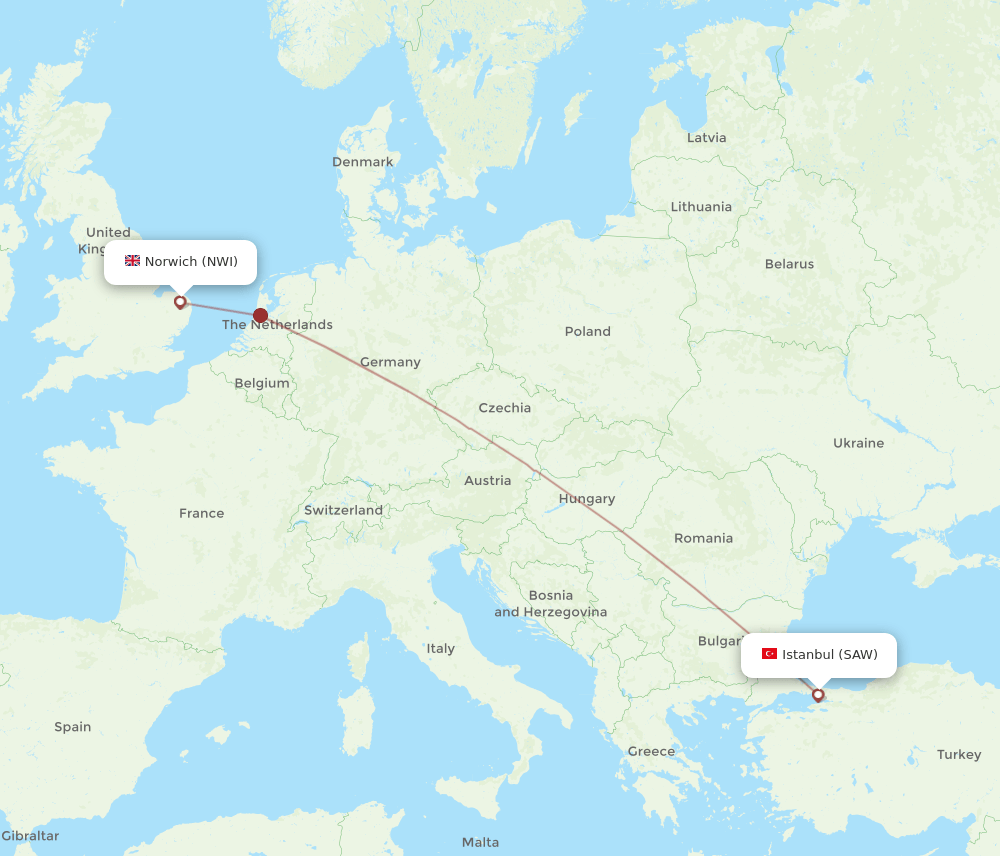 SAW-NWI flight routes