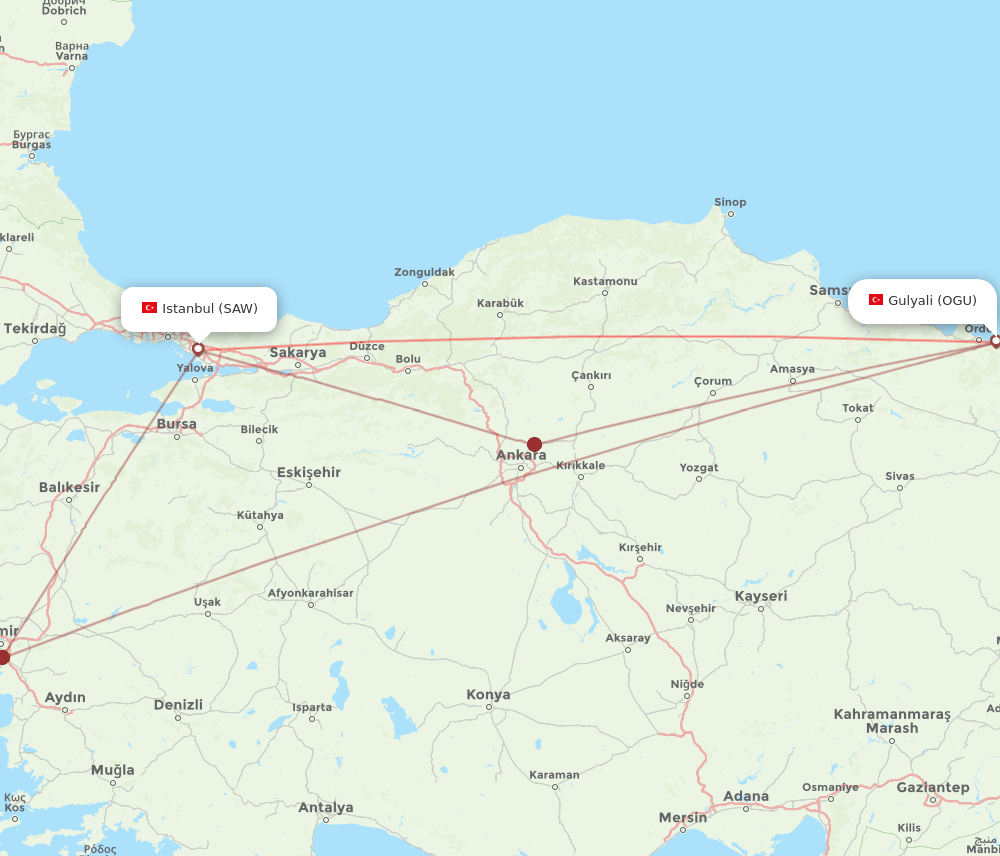 SAW-OGU flight routes