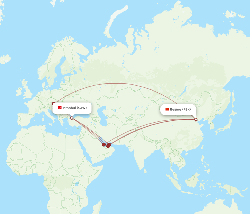 SAW to PEK flights and routes map