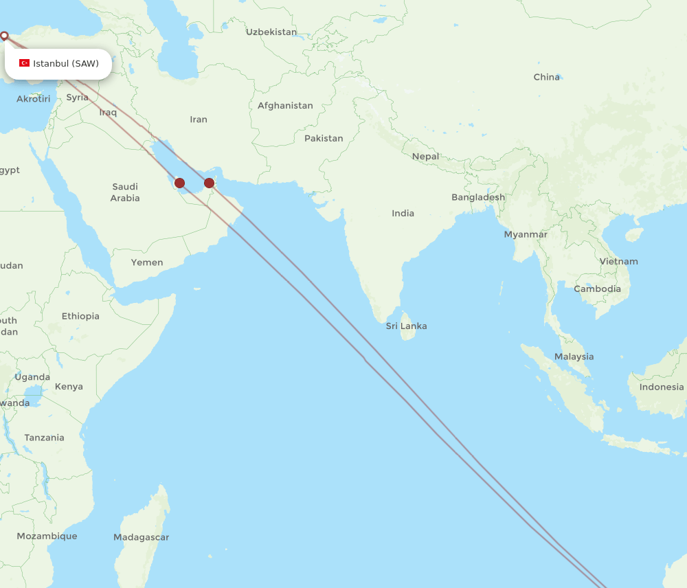 SAW-PER flight routes