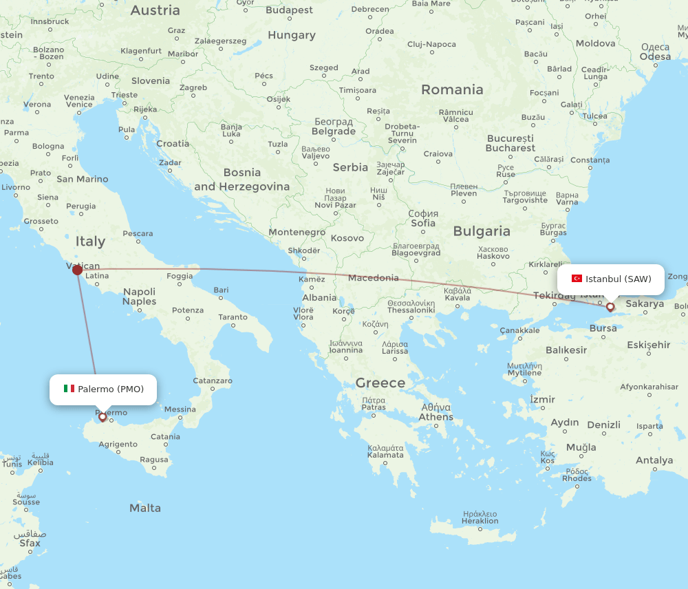SAW to PMO flights and routes map