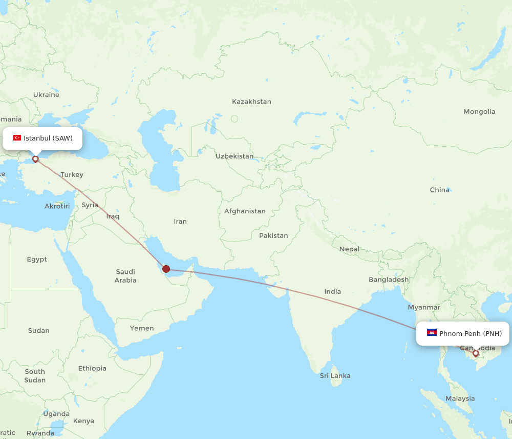 SAW to PNH flights and routes map