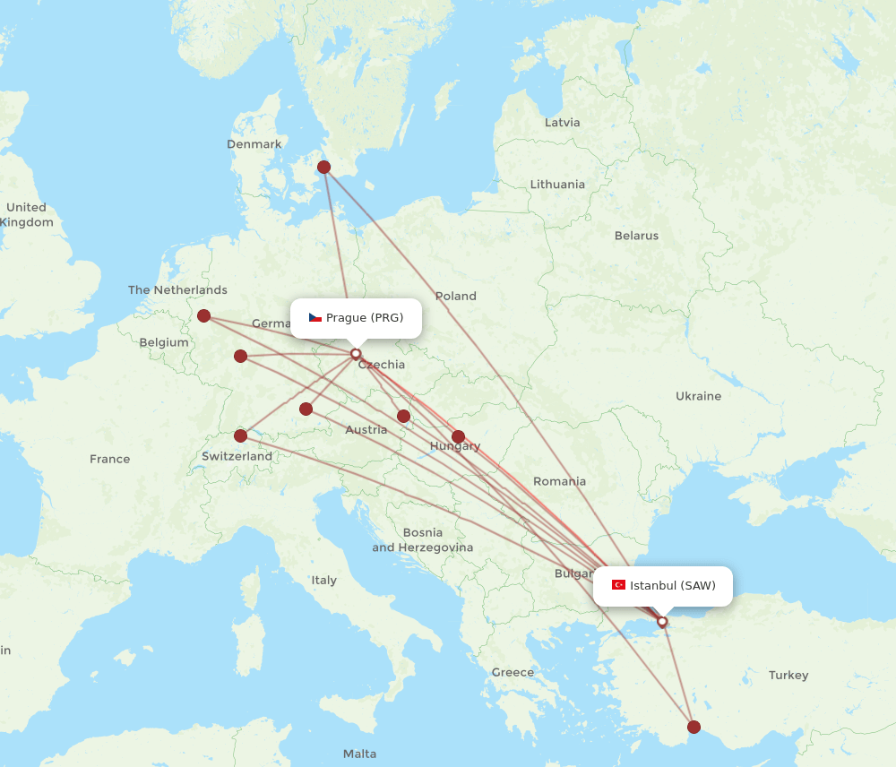 SAW-PRG flight routes
