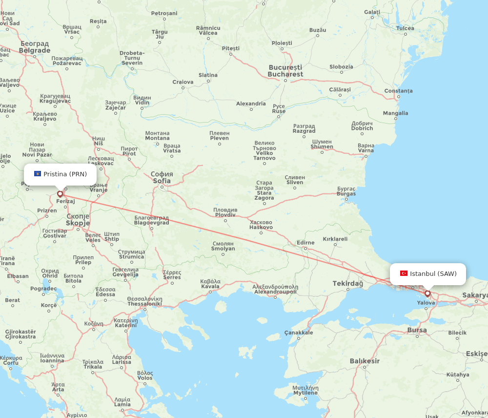 SAW-PRN flight routes