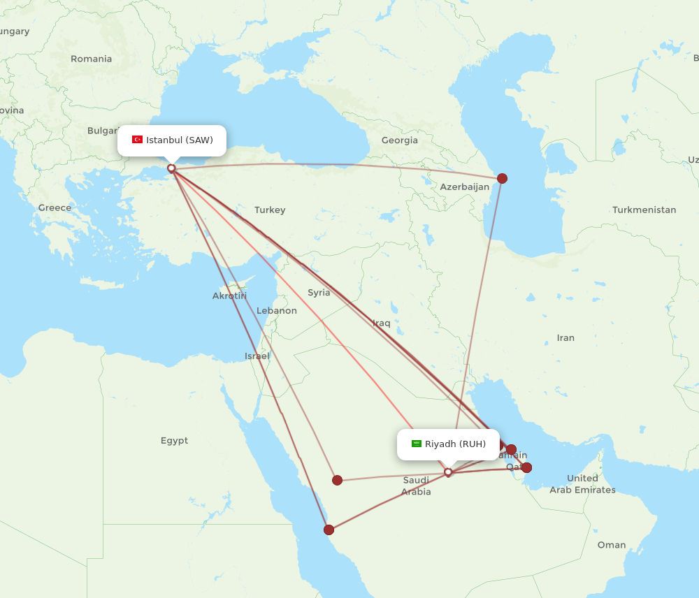 SAW to RUH flights and routes map