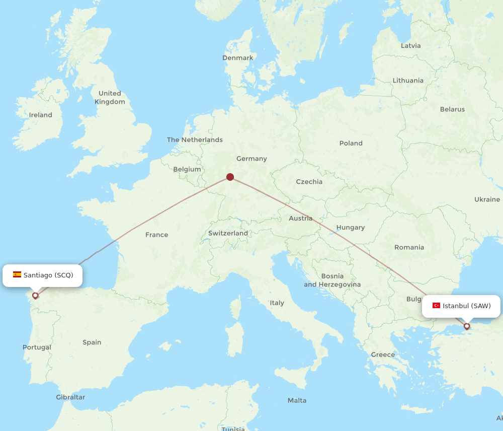 Istanbul - Santiago De Compostela route map and flight paths