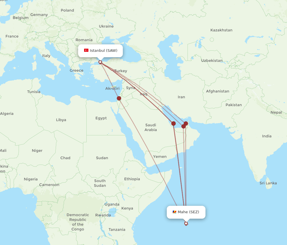SAW-SEZ flight routes