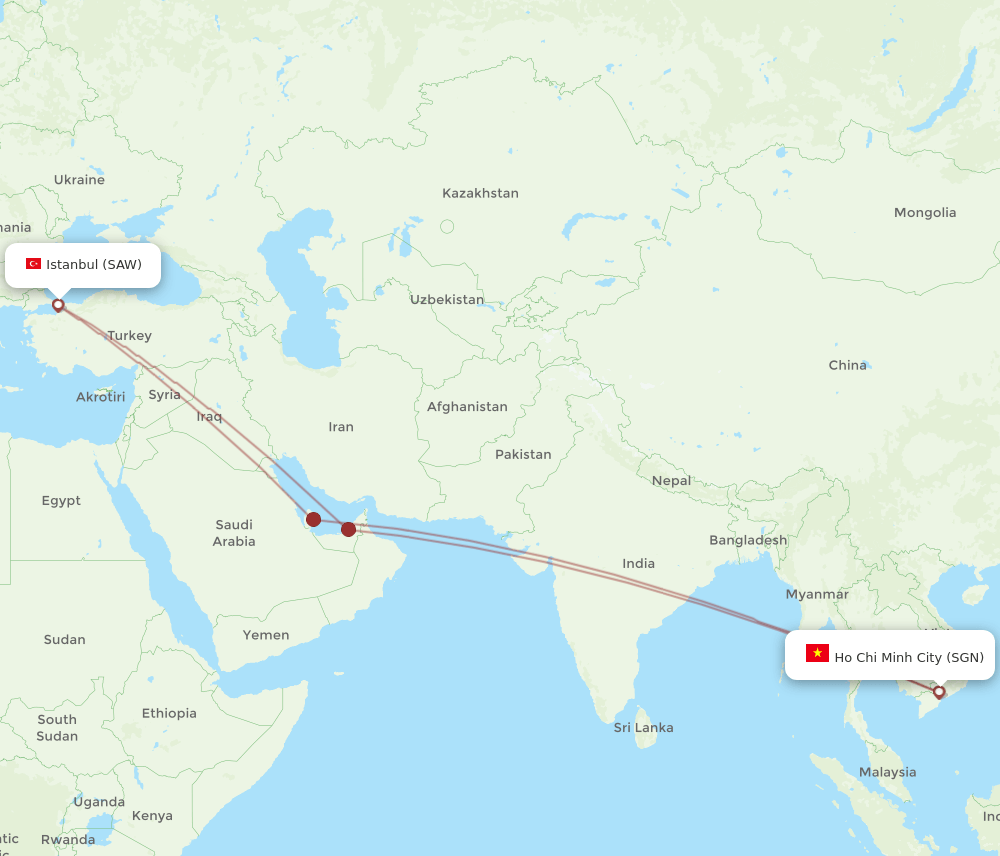 SAW-SGN flight routes