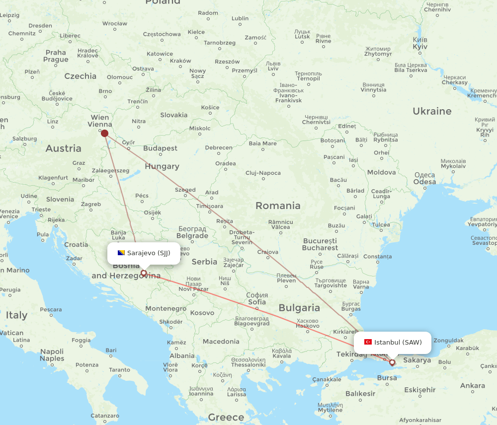 SAW-SJJ flight routes
