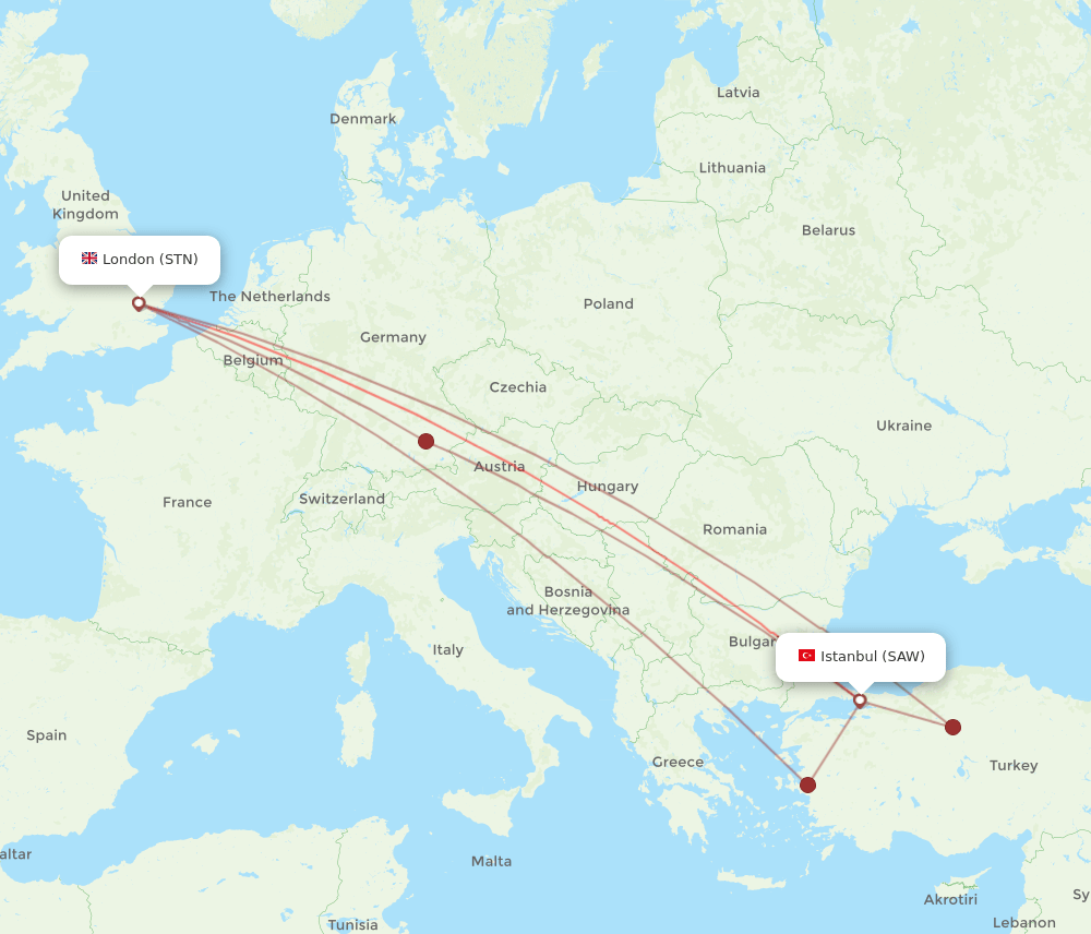SAW-STN flight routes
