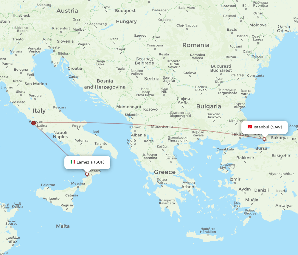 SAW-SUF flight routes