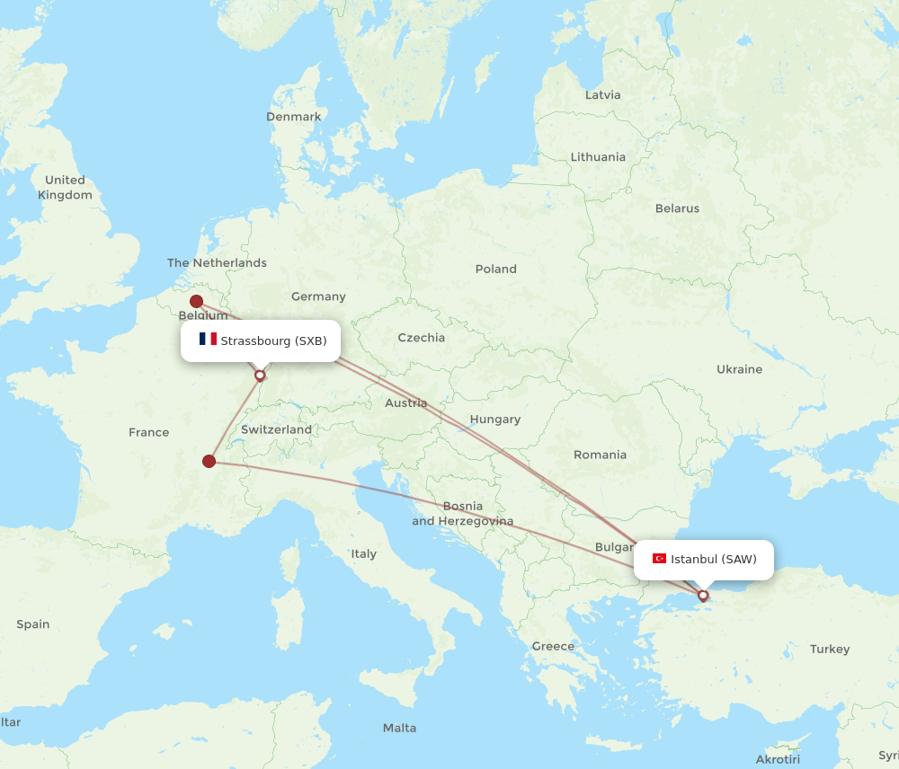 SAW to SXB flights and routes map