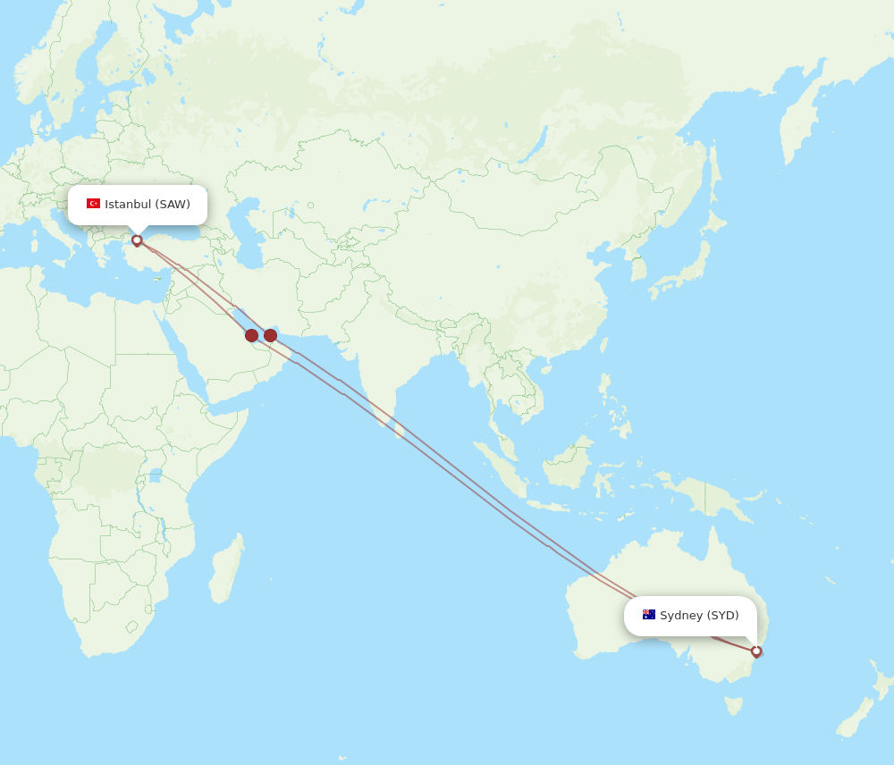 SAW-SYD flight routes