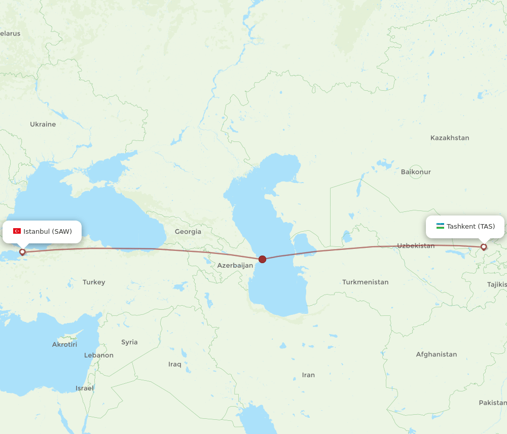 SAW to TAS flights and routes map