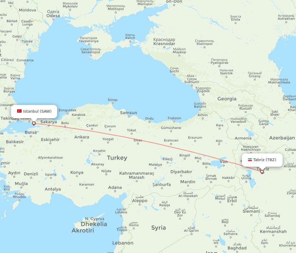 SAW to TBZ flights and routes map