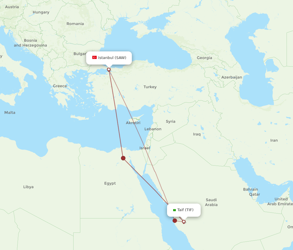 SAW to TIF flights and routes map