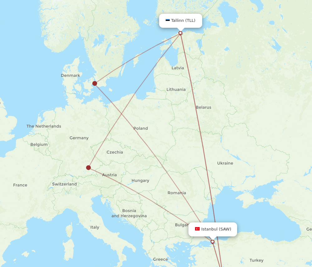 SAW-TLL flight routes