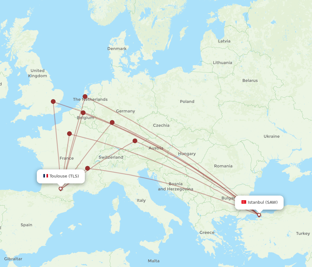 SAW to TLS flights and routes map