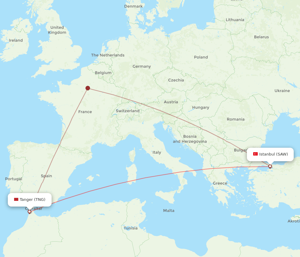 SAW to TNG flights and routes map