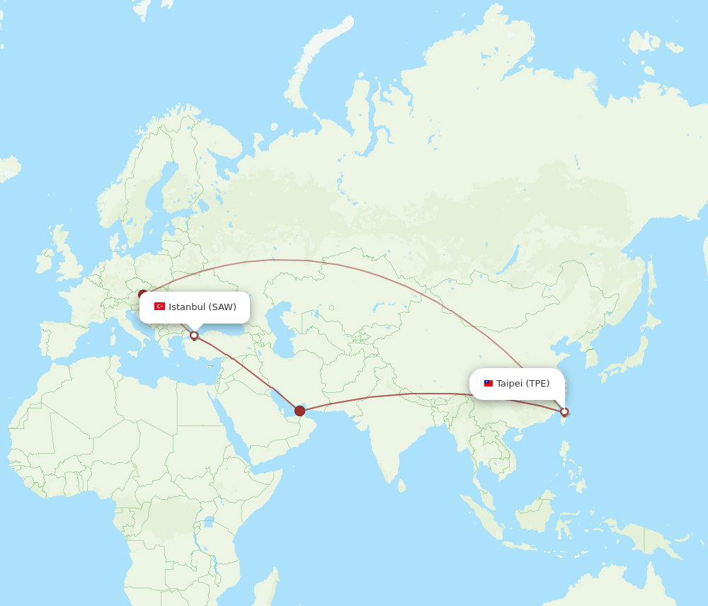 SAW to TPE flights and routes map
