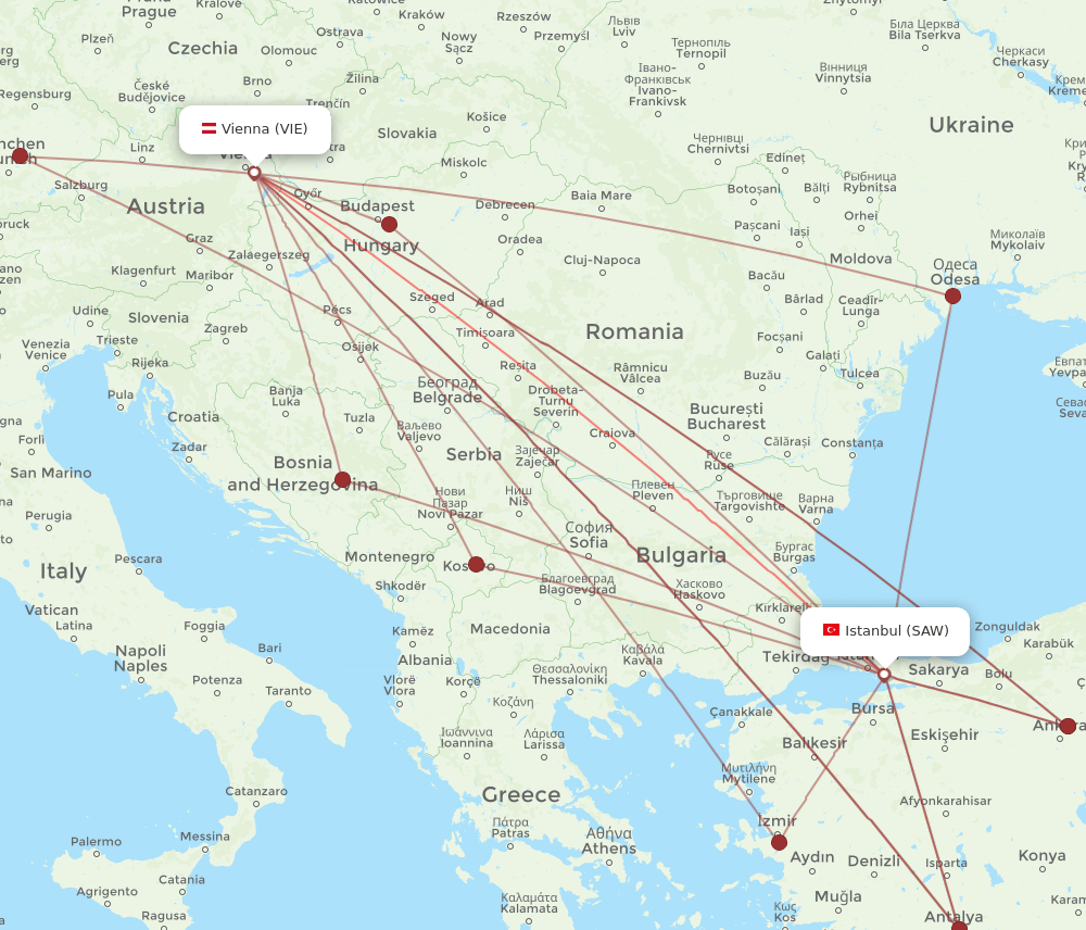 SAW to VIE flights and routes map