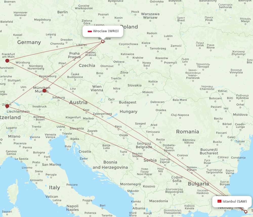 SAW-WRO flight routes