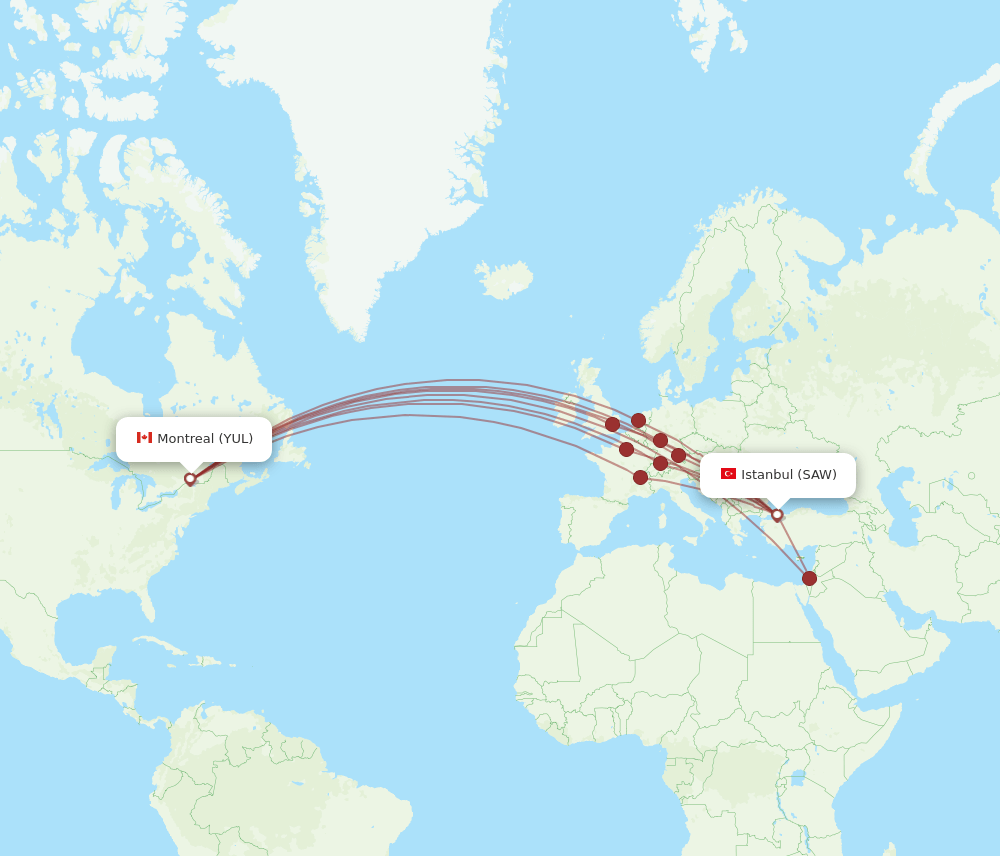 SAW-YUL flight routes