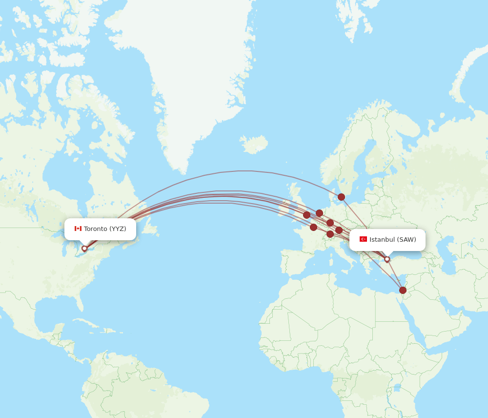 SAW to YYZ flights and routes map