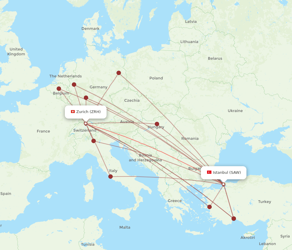 SAW-ZRH flight routes