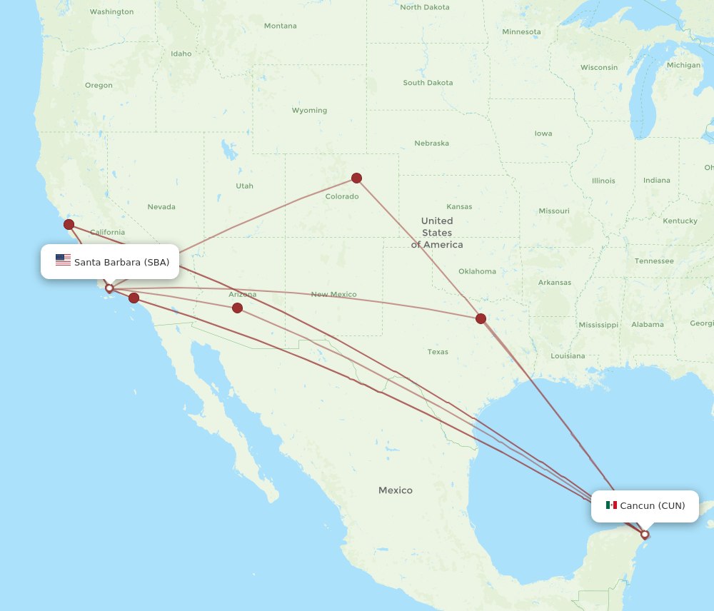 SBA-CUN flight routes
