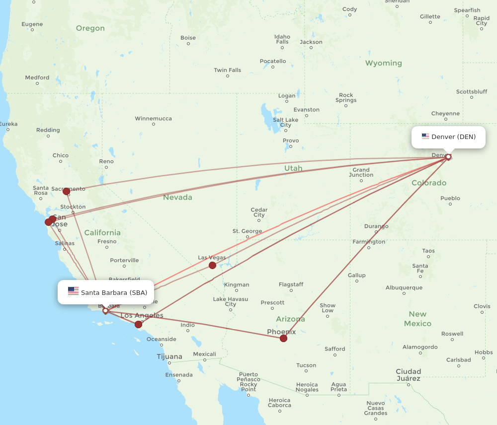 SBA-DEN flight routes