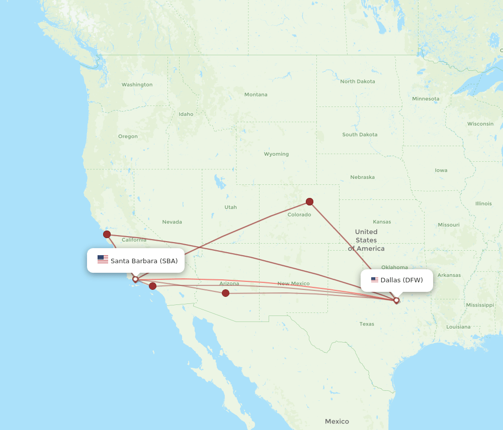 SBA-DFW flight routes
