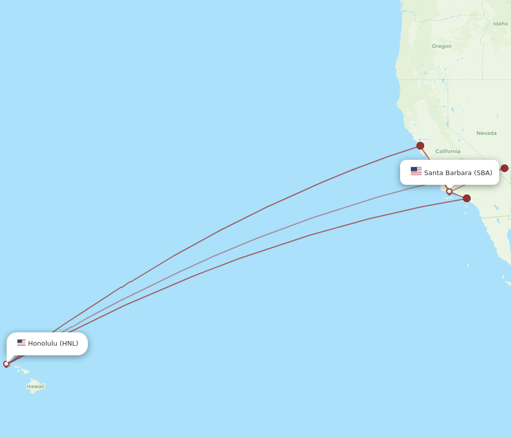 SBA to HNL flights and routes map
