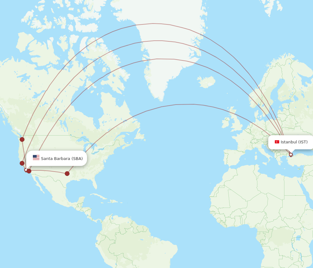 SBA to IST flights and routes map