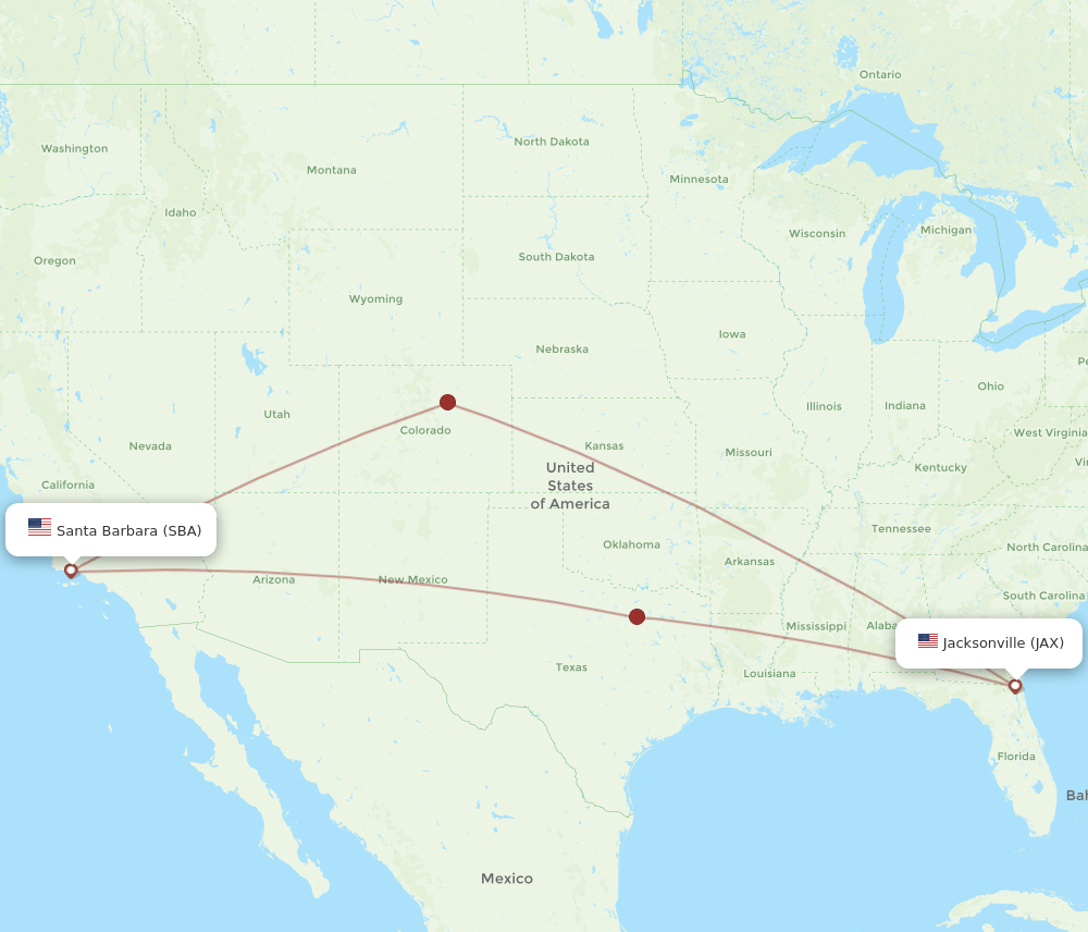 SBA to JAX flights and routes map