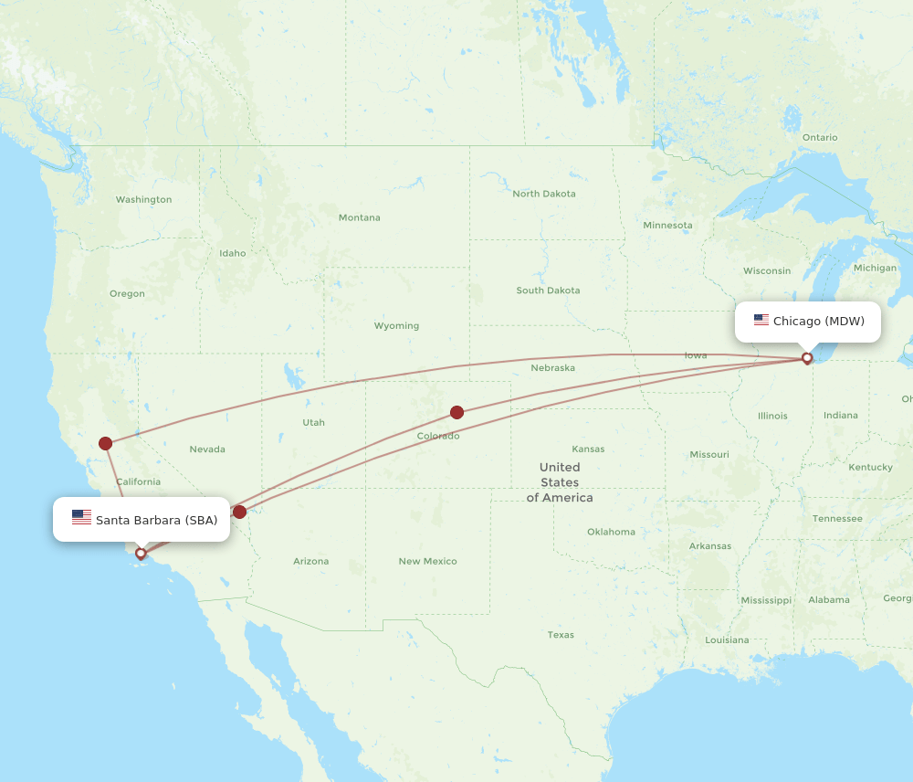 SBA to MDW flights and routes map