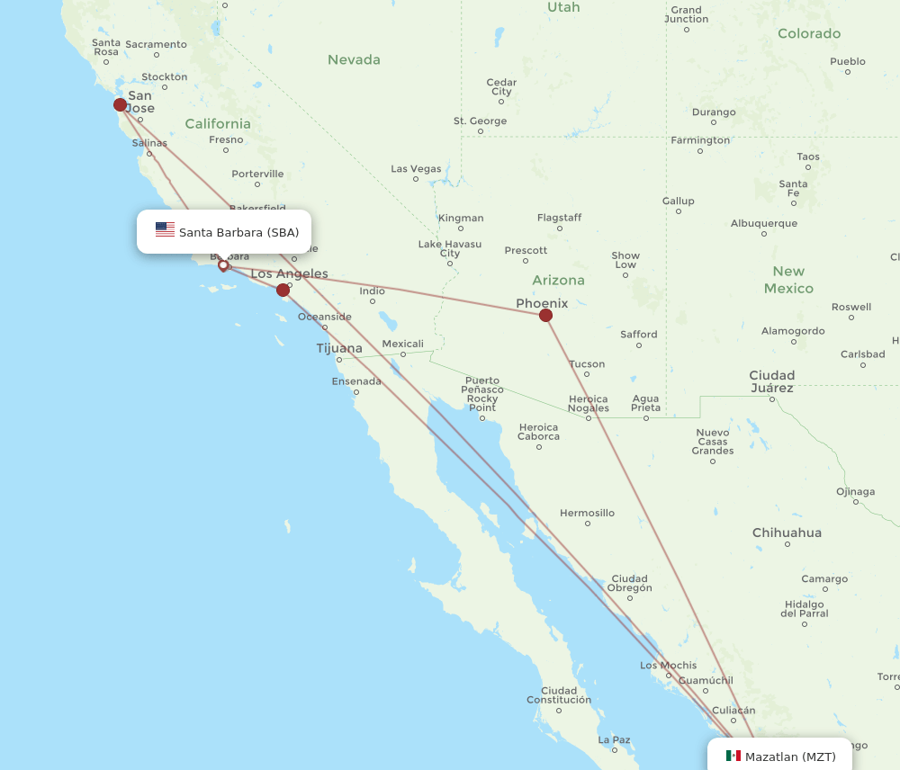 SBA-MZT flight routes