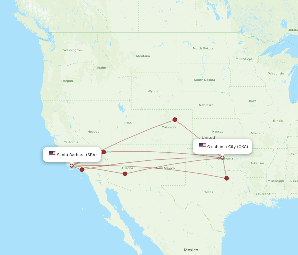 SBA-OKC flight routes