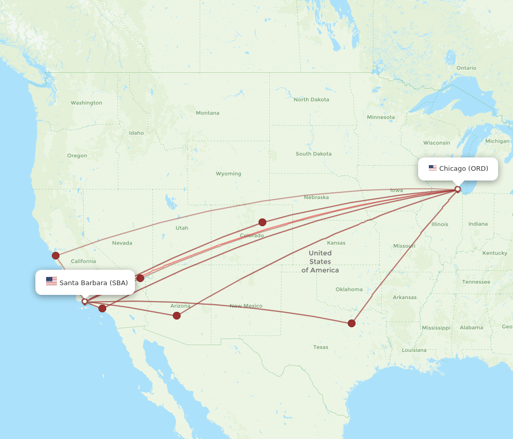 SBA-ORD flight routes