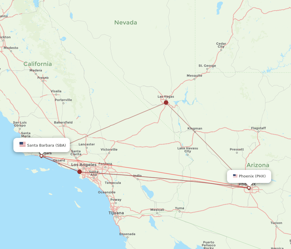 SBA to PHX flights and routes map