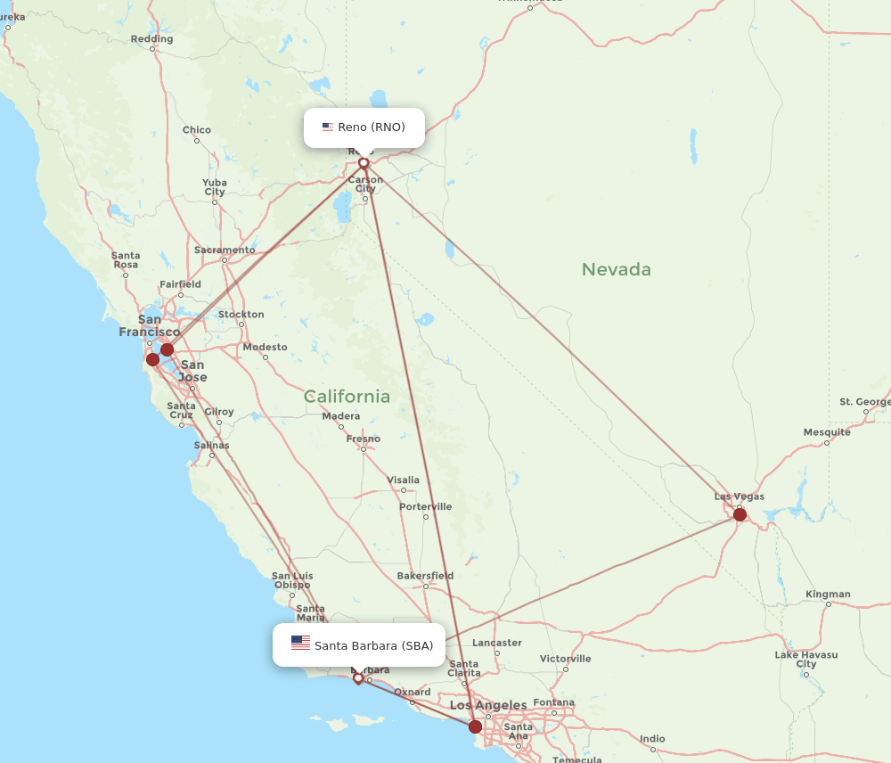 SBA-RNO flight routes