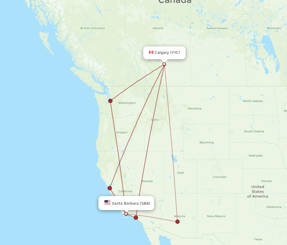 SBA-YYC flight routes