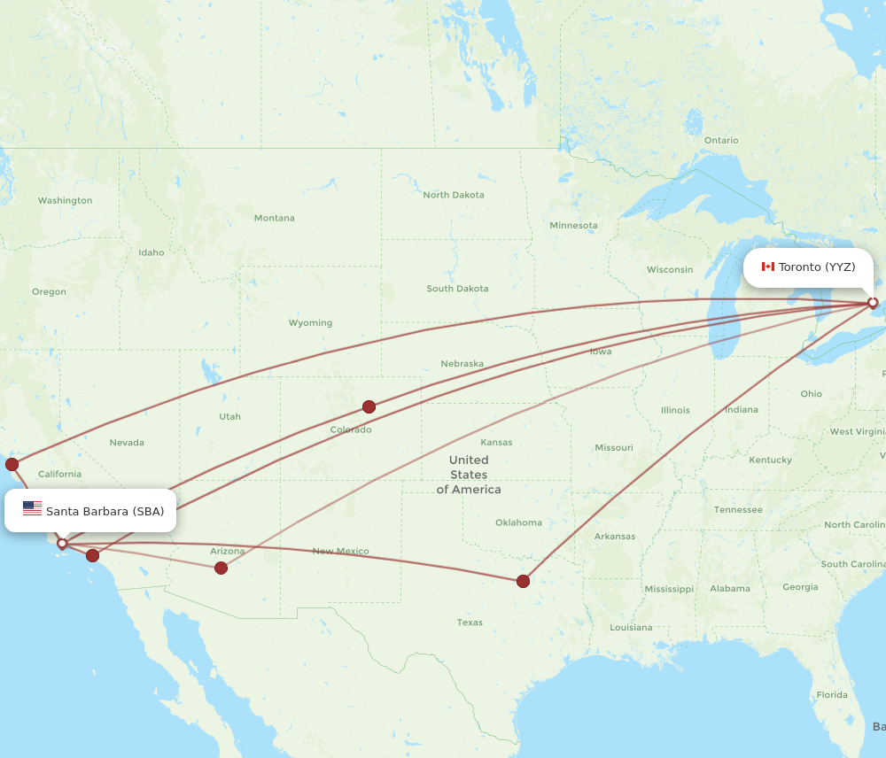 SBA to YYZ flights and routes map