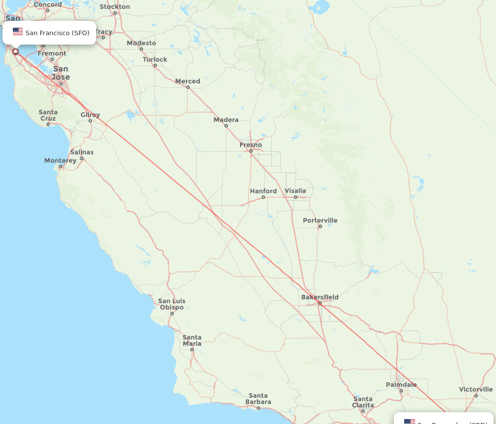 SBD to SFO flights and routes map