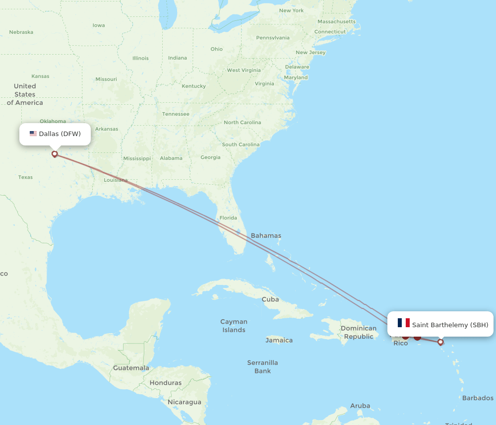 SBH-DFW flight routes