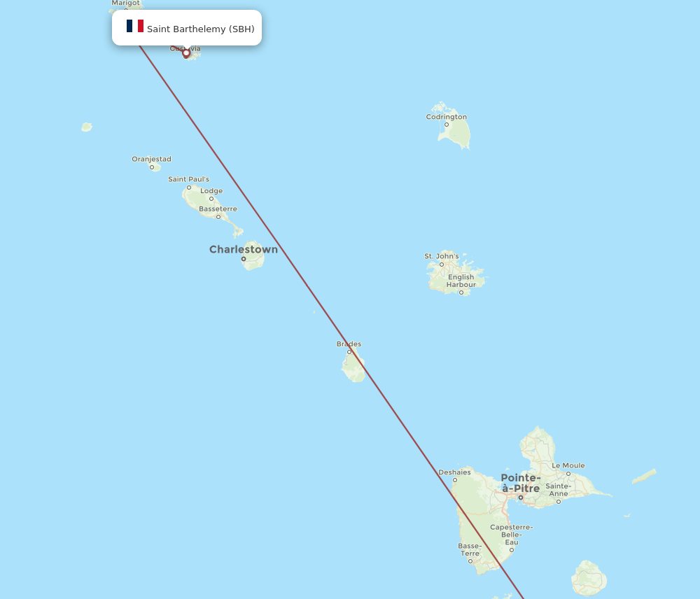SBH to DOM flights and routes map