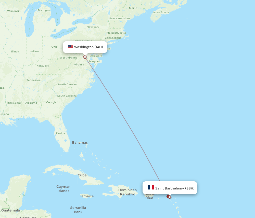 SBH-IAD flight routes