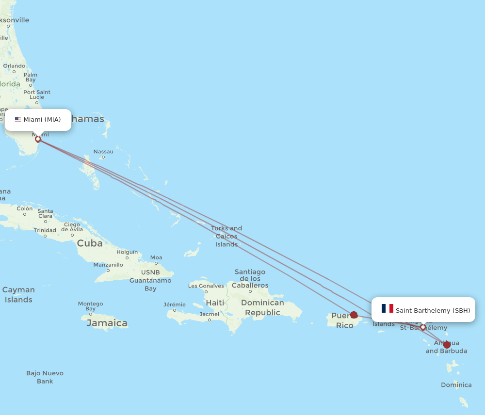 SBH-MIA flight routes