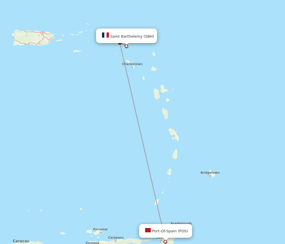 SBH-POS flight routes